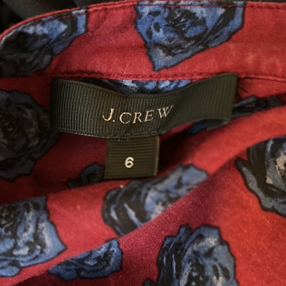 RARE J.Crew Burgundy Red & Blue Floral Rose Printed Pintucked Pleated Top - 6 - Picture 8 of 9